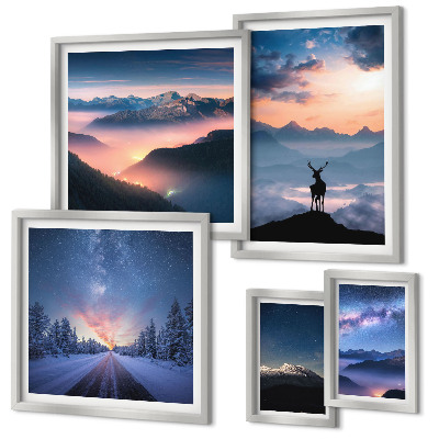 Set di quadri incorniciati Paesaggi montani di notte