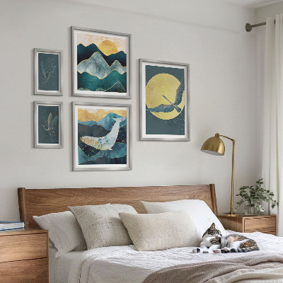 Polittico con cornice Uccelli montagne stile moderno