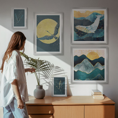 Polittico con cornice Uccelli montagne stile moderno