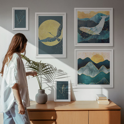 Polittico con cornice Uccelli montagne stile moderno