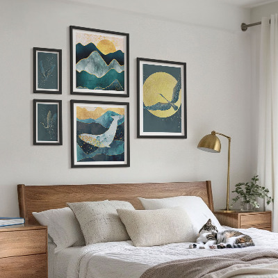 Polittico con cornice Uccelli montagne stile moderno