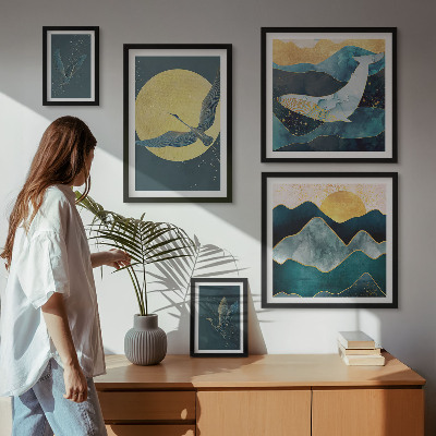 Polittico con cornice Uccelli montagne stile moderno