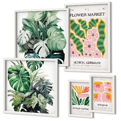 Set di 5 quadri Motivi vegetali, fiori boho