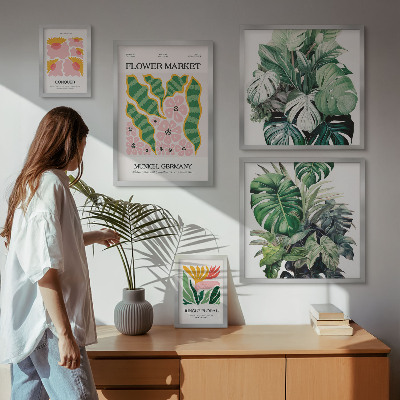 Set di 5 quadri Motivi vegetali, fiori boho