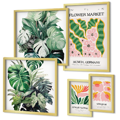 Set di 5 quadri Motivi vegetali, fiori boho