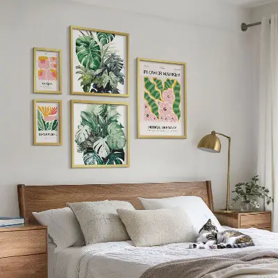 Set di 5 quadri con motivi vegetali e fiori in stile boho