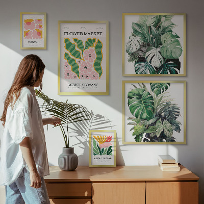 Set di 5 quadri Motivi vegetali, fiori boho