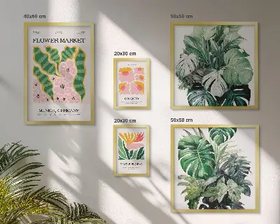 Set di 5 quadri con motivi vegetali e fiori in stile boho