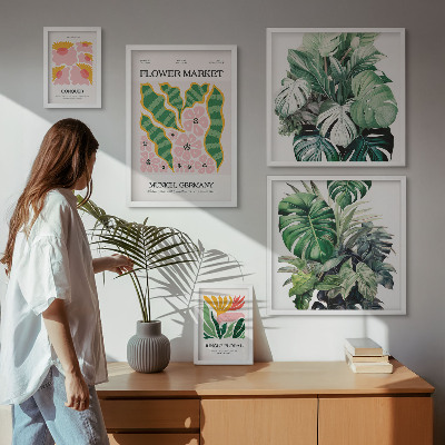 Set di 5 quadri Motivi vegetali, fiori boho