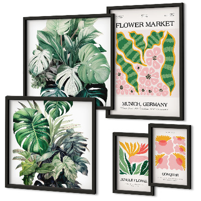 Set di 5 quadri Motivi vegetali, fiori boho