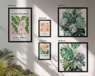 Set di 5 quadri con motivi vegetali e fiori in stile boho