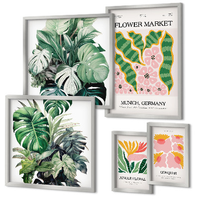 Set di 5 quadri Motivi vegetali, fiori boho