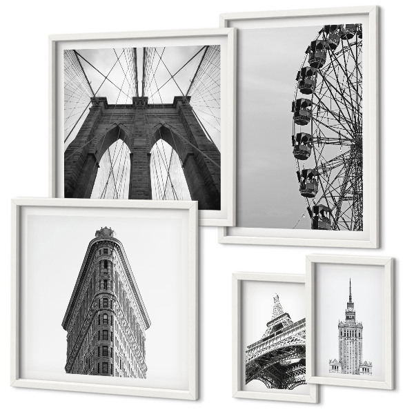 Set di 5 quadri Architettura metropolitana in bianco e nero