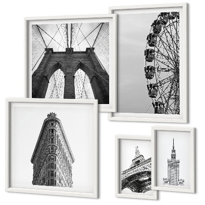 Set di 5 quadri Architettura metropolitana in bianco e nero