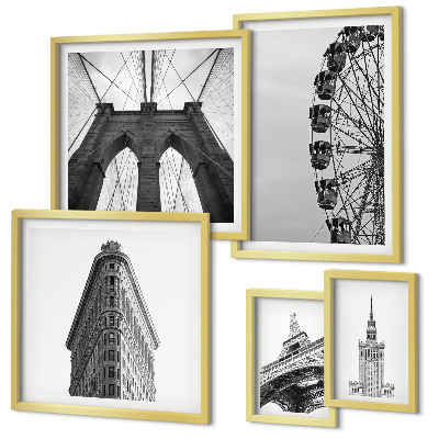 Set di 5 quadri Architettura metropolitana in bianco e nero