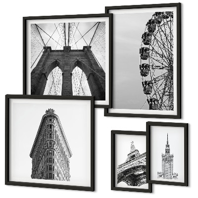 Set di 5 quadri Architettura metropolitana in bianco e nero