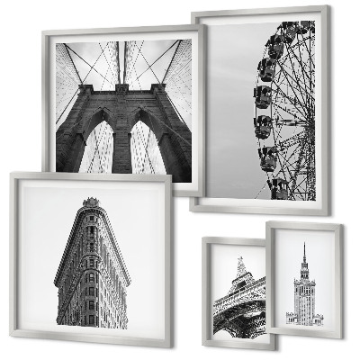 Set di 5 quadri Architettura metropolitana in bianco e nero