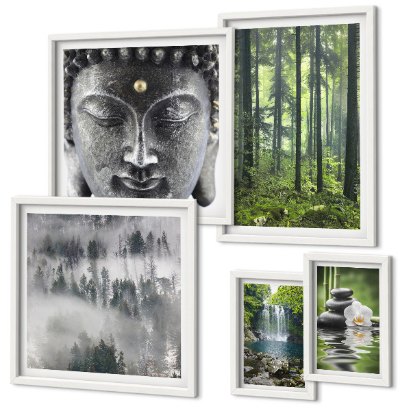 Set di quadri incorniciati Temi rilassanti in stile zen ispirati alla natura.