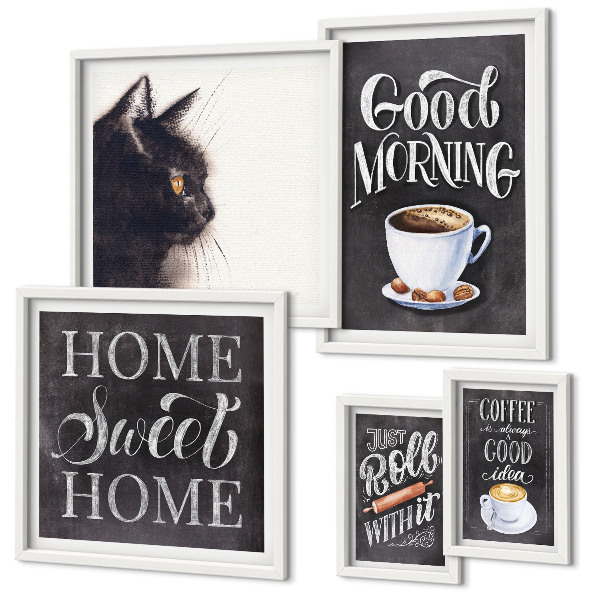 Polittico con cornice Slogan positivi per gatti e caffè