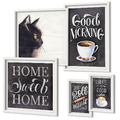 Polittico con cornice Slogan positivi per gatti e caffè