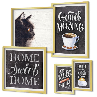 Polittico con cornice Slogan positivi per gatti e caffè