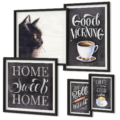 Polittico con cornice Slogan positivi per gatti e caffè