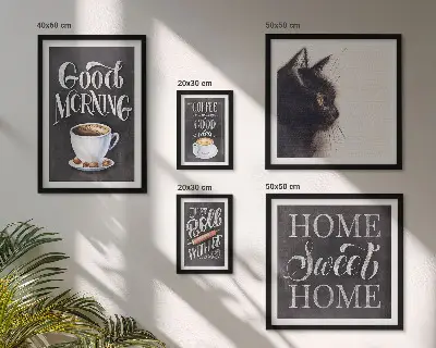 Polittico con cornice con slogan positivi dedicati a gatti e caffè