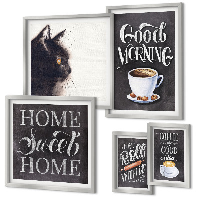 Polittico con cornice Slogan positivi per gatti e caffè