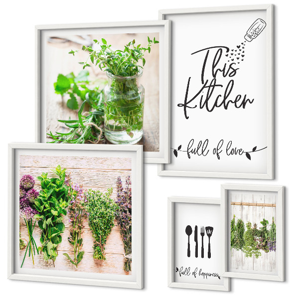 Set di 5 quadri Erbe aromatiche e cucina