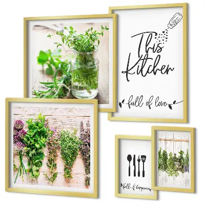 Set di 5 quadri con erbe aromatiche e cucina