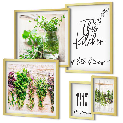 Set di 5 quadri Erbe aromatiche e cucina