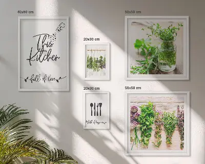 Set di 5 quadri con erbe aromatiche e cucina