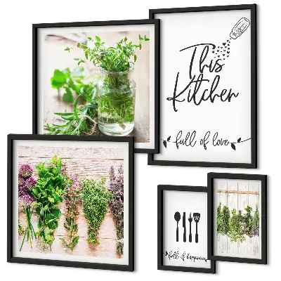 Set di 5 quadri con erbe aromatiche e cucina