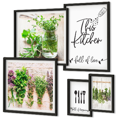 Set di 5 quadri Erbe aromatiche e cucina