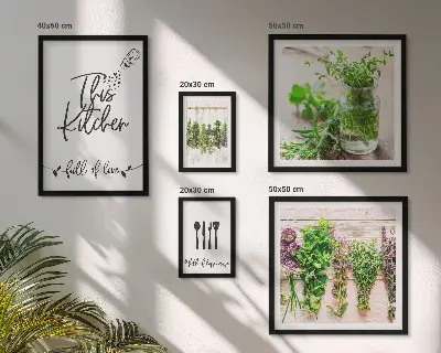 Set di 5 quadri con erbe aromatiche e cucina