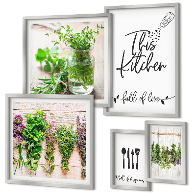 Set di 5 quadri Erbe aromatiche e cucina