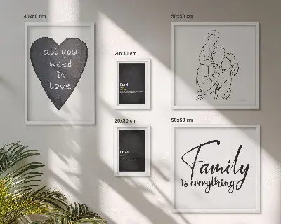 Set di quadri incorniciati con stampa raffigurante valori familiari, amore e vicinanza