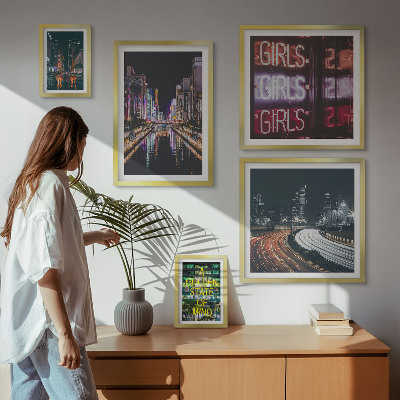 Polittico con cornice Città moderna di notte, neon