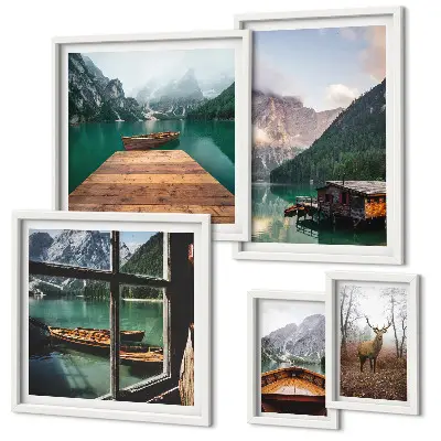 Set di 5 quadri con paesaggi montani e laghi