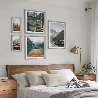 Set di 5 quadri con paesaggi montani e laghi