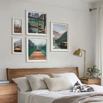 Set di 5 quadri con paesaggi montani e laghi