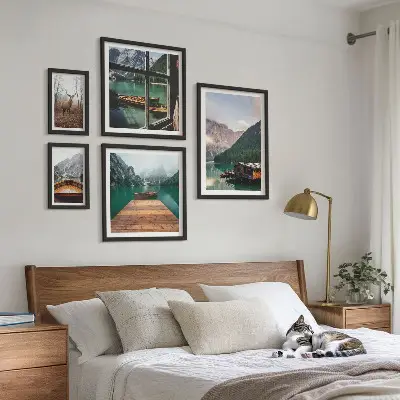 Set di 5 quadri con paesaggi montani e laghi