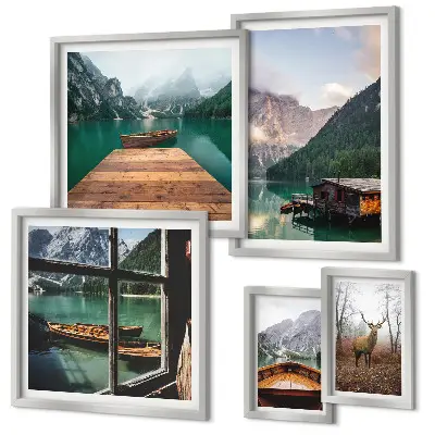 Set di 5 quadri con paesaggi montani e laghi