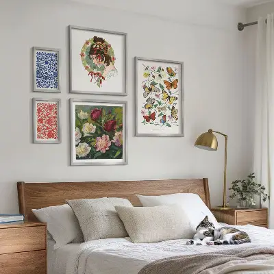 Set di 5 quadri con fiori e farfalle in stile vintage