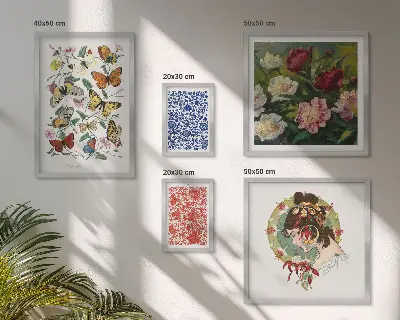 Set di 5 quadri con fiori e farfalle in stile vintage