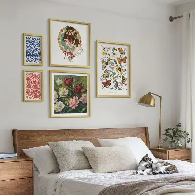 Set di 5 quadri con fiori e farfalle in stile vintage