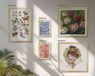 Set di 5 quadri con fiori e farfalle in stile vintage