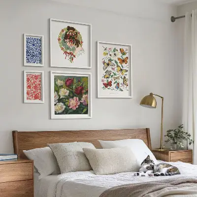 Set di 5 quadri con fiori e farfalle in stile vintage