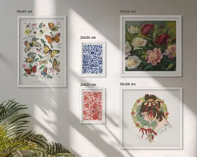 Set di 5 quadri con fiori e farfalle in stile vintage
