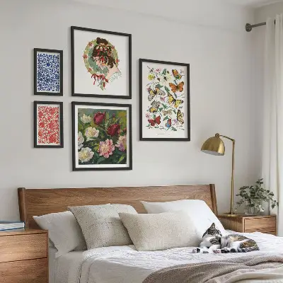 Set di 5 quadri con fiori e farfalle in stile vintage
